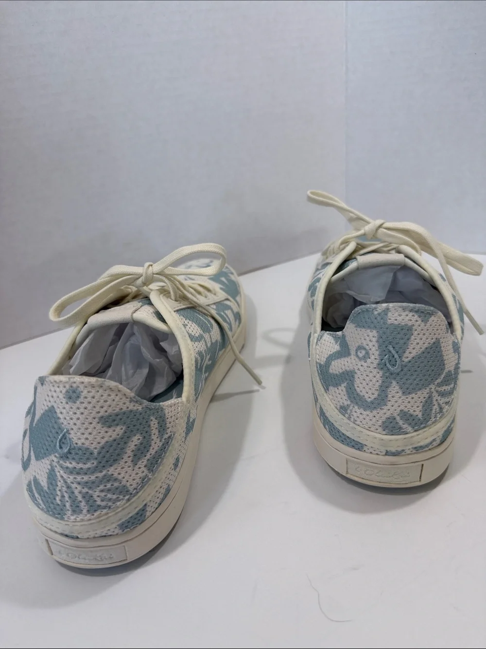 OluKai Light Blue & Cream Knit Lace-Up Sneakers